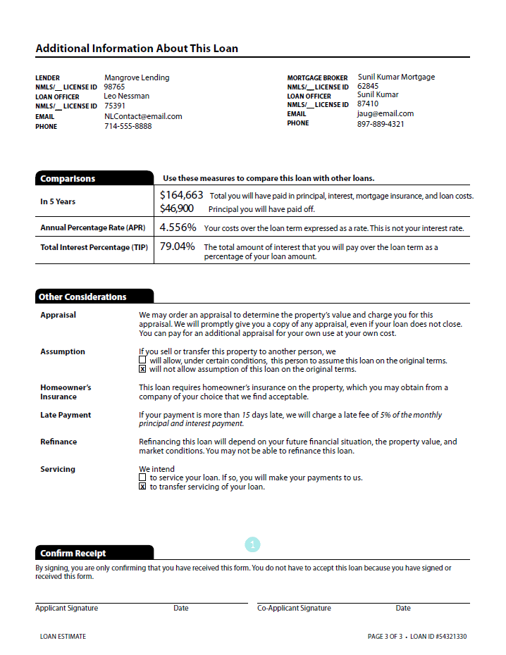 Mortgage Loan Estimate Page 3